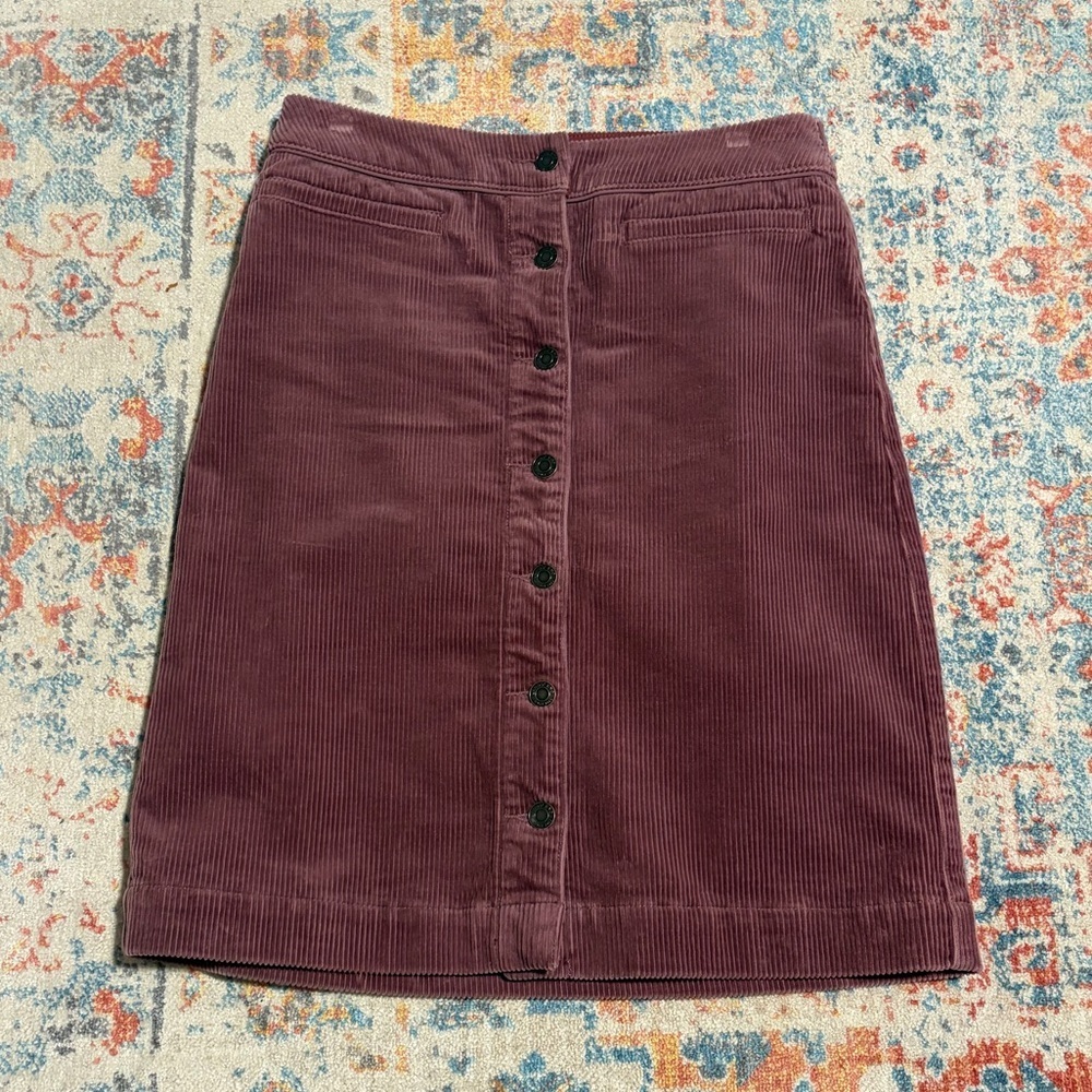 Lands End Corduroy Button-Front Skirt in Deep Plum